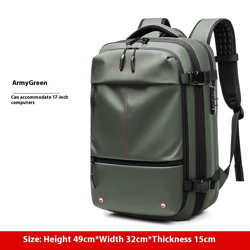 Army green travel backpack with side compression straps