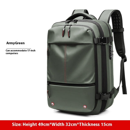 Army green travel backpack with side compression straps