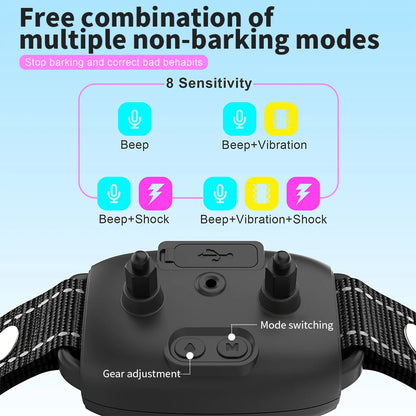 Rear controls for mode and sensitivity adjustment on anti-bark collar